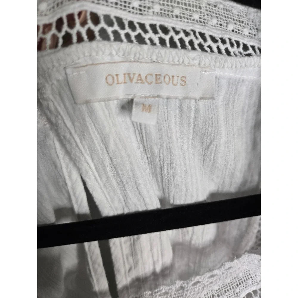 Olivaceous White Lace Ruffle Mini Dress Medium Cottagecore Boho Babydoll - Picture 3 of 10